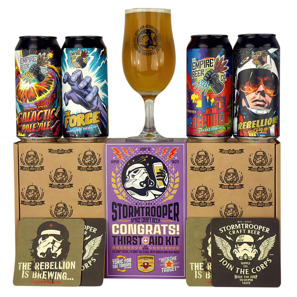 Stormtrooper beer. The empire beer. Congrats gift pack, 4 440ml can pack. Beer gift pack. Gift pack with glass.