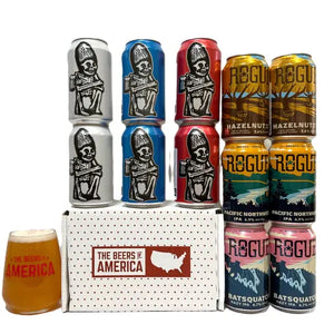 Beers of America. The empire beer. Empire gift pack, Rogue Gift pack. Beer gift pack. Gift pack with glass. Dirty Dozen Gift pack. Dead Guy Pilsner, Dead Guy Imperial IPA, Dead Guy IPA, Rogue Hazelnut, Rogue Pacific Northwest, Rogue Batsquatch