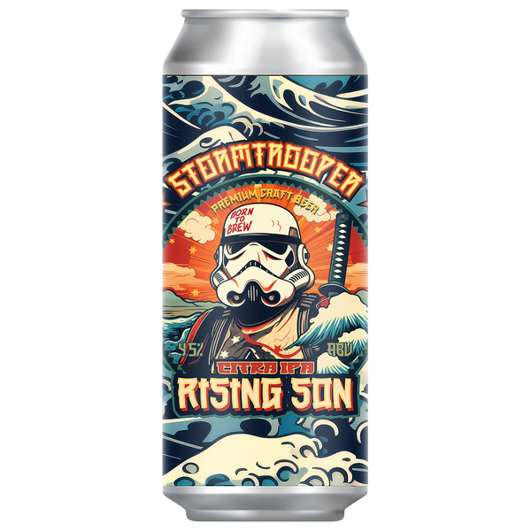 The Empire beer. Stormtrooper beer. Rising son, IPA, India Pale Ale, 4.5% ABV. 440ml Craft ale beer can. Premium Craft beer. Beer can