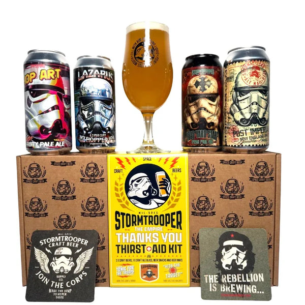 Stormtrooper beer. The empire beer. Thank you gift pack, 4 440ml can pack. Beer gift pack. Gift pack with glass. Hop Art. Lazarus. 1000 yard stare. Post Imperial.
