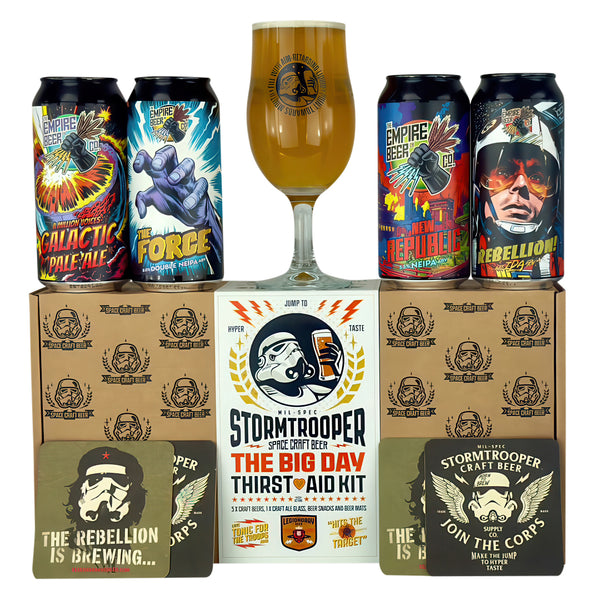 Stormtrooper beer. The empire beer. the big day gift pack, 4 440ml can pack. Beer gift pack. Gift pack with glass. 