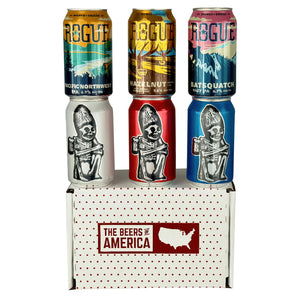 beers Of America. Beer Gift Pack. Rogue Beer Gift Pack. 330ml beer gift pack. pack of 6 beer. Rogue Pacific northwest, Batsqatch, Hazelnut, Dead Guy Pilsner, Dead Guy IPA, Dead Guy Imperial IPA