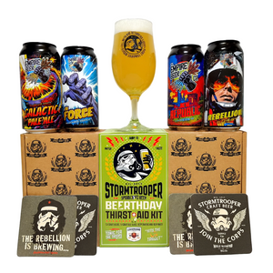 the empire beers birthday gift box, 4 x 440ml craft beer cans and a glass, star wars themed 